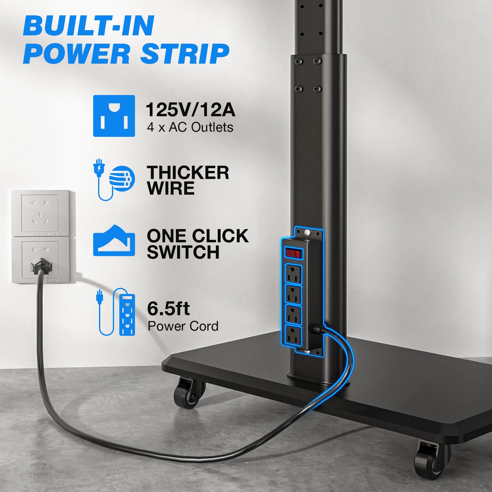 Rfiver Sleek Rolling TV Stand with Power Outlet for 32-70 Inch TVs